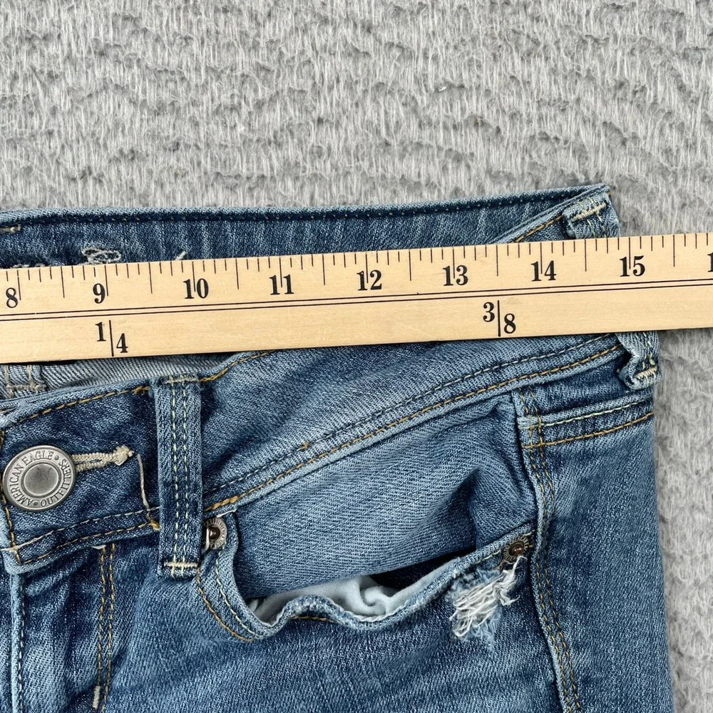 American Eagle Jeans Womens 4 Blue Slim Boot Stretch Distressed Low Rise Denim